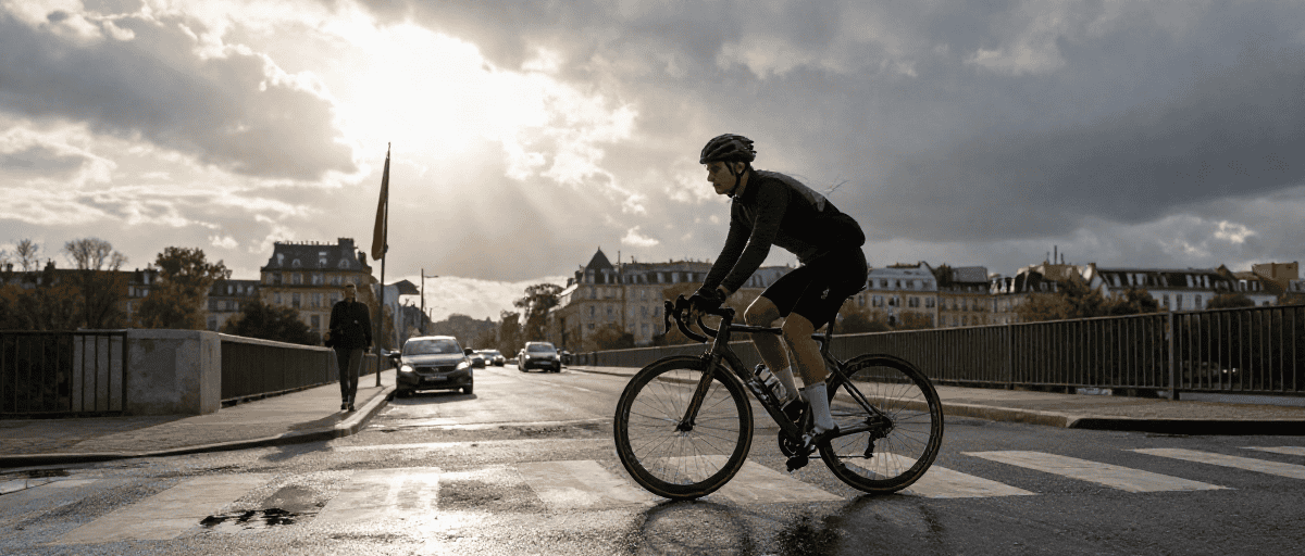 Cycliste traversant Pont Neuf Toulouse